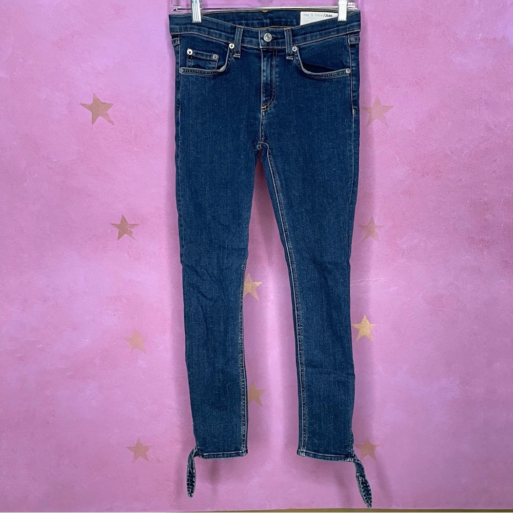 Rag & Bone Jeans Women's 27 Blue Dark Wash Stevie Crop Tie Ankle Mid Rise Retro